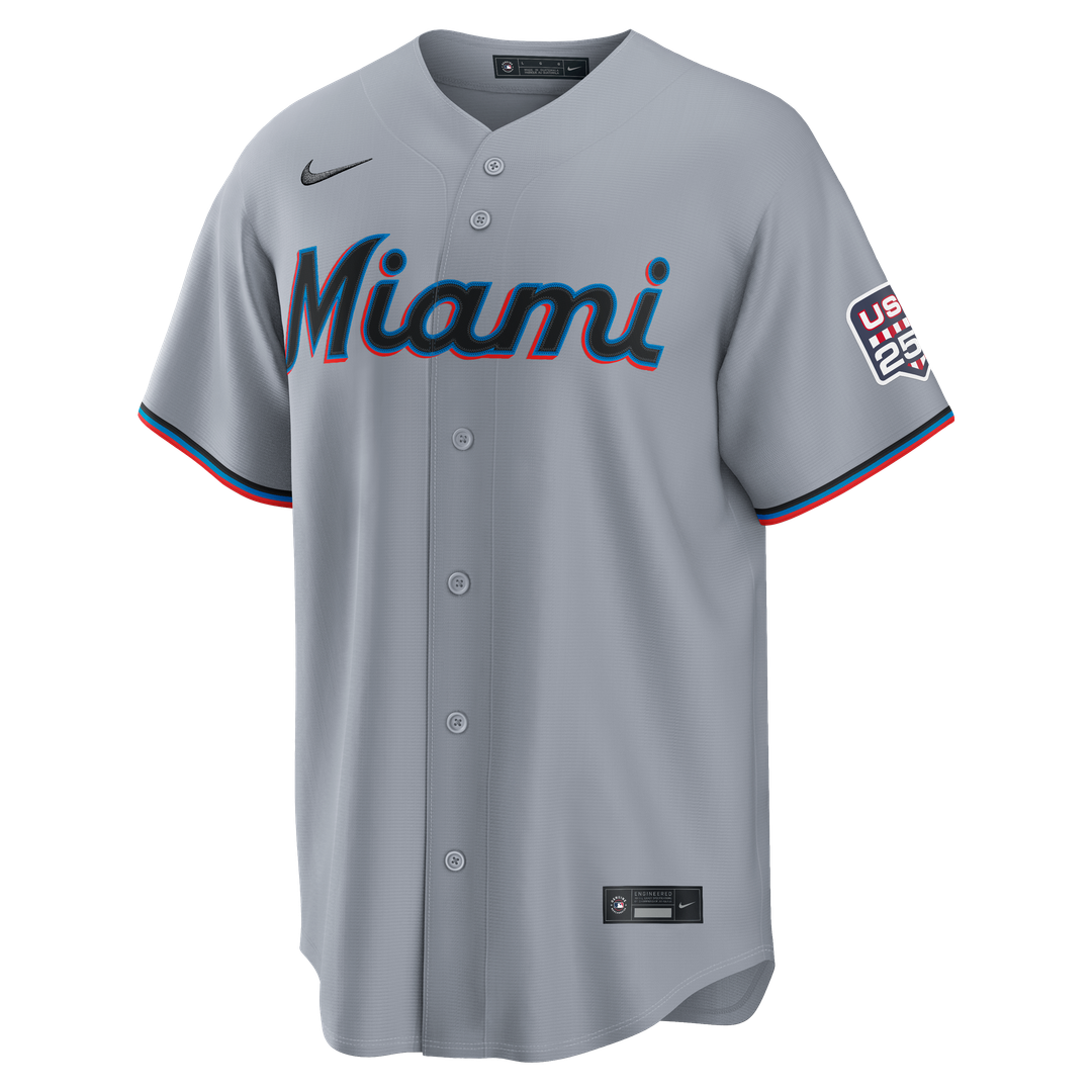 Miami Marlins Kyle Stowers Nike USA 250 Fourth of July Road Stadium Jersey - Gray MLB Team Jersey Baseball Fan Apparel