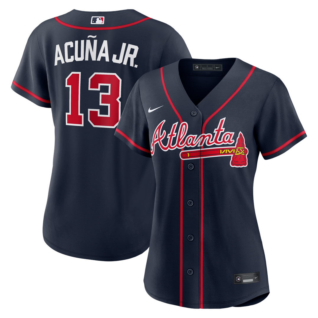 Atlanta Braves Ronald Acuña Jr. Nike Women's Alternate Replica Jersey - Navy MLB Team Jersey Baseball Fan Apparel