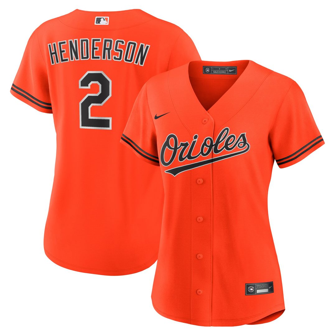 Baltimore Orioles Gunnar Henderson Nike Women's Alternate 2 Replica Jersey - Orange MLB Team Jersey Baseball Fan Apparel