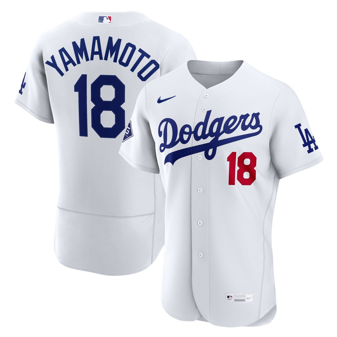 Los Angeles Dodgers Yoshinobu Yamamoto Nike Home Authentic Sponsor Patch Jersey - White MLB Team Jersey Baseball Fan Apparel