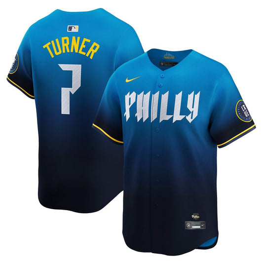 Philadelphia Phillies Trea Turner Nike 2024 City Connect Limited Player Jersey - Blue MLB Team Jersey Baseball Fan Apparel