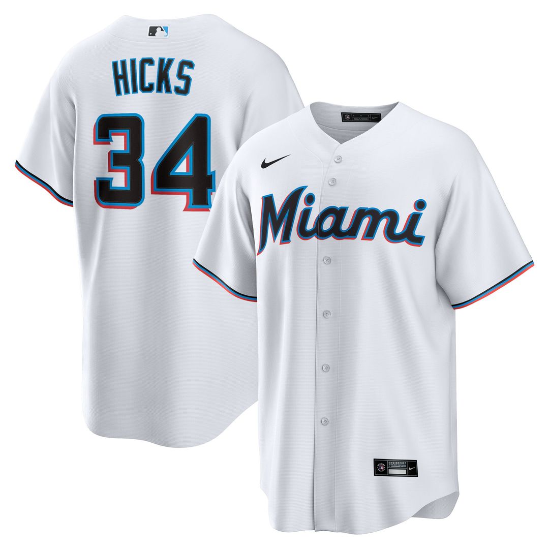 Miami Marlins Liam Hicks Nike Home Replica Jersey - White MLB Team Jersey Baseball Fan Apparel