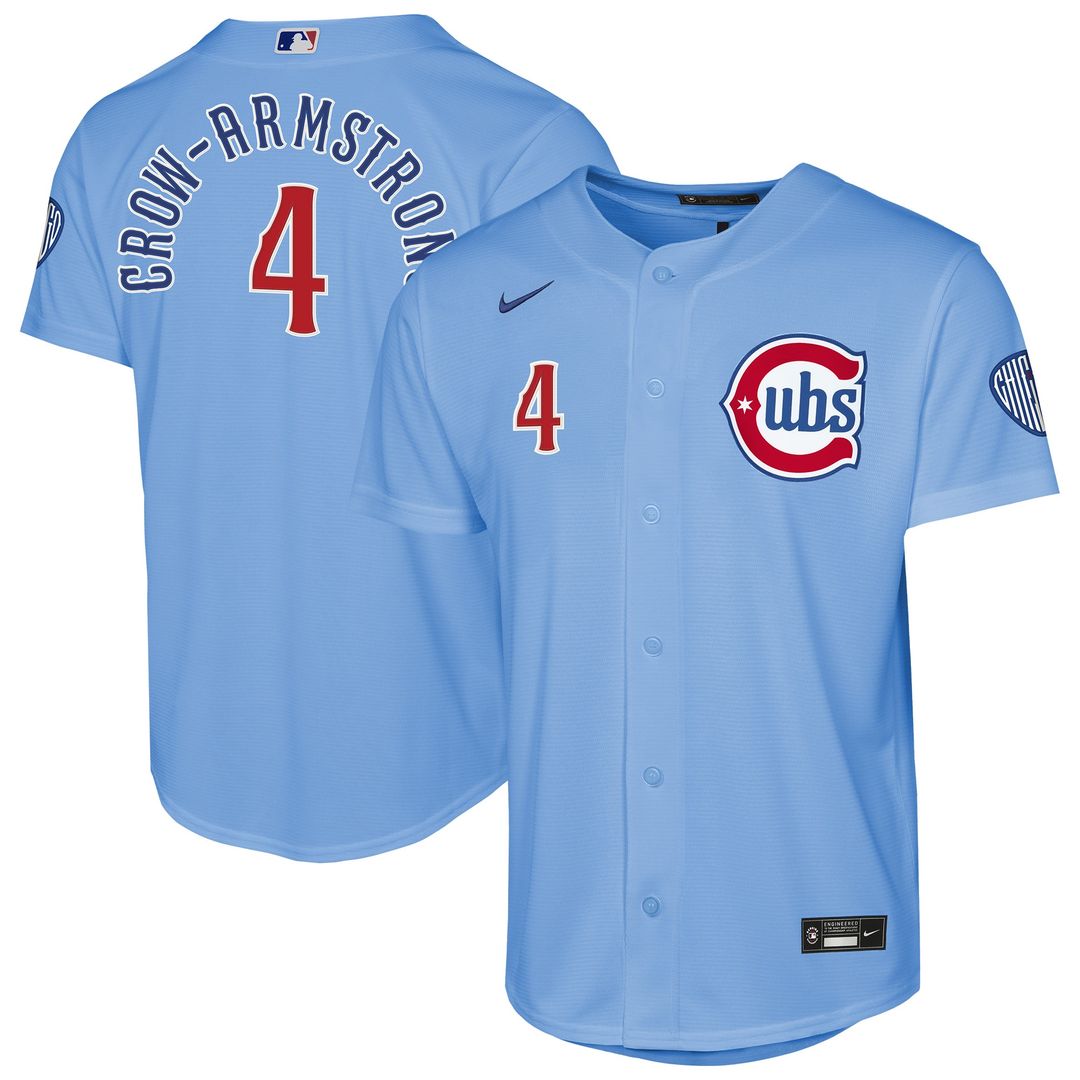 Chicago Cubs Pete Crow - Armstrong Nike Youth Alternate 2 Stadium Jersey - Light Blue MLB Team Jersey Baseball Fan Apparel