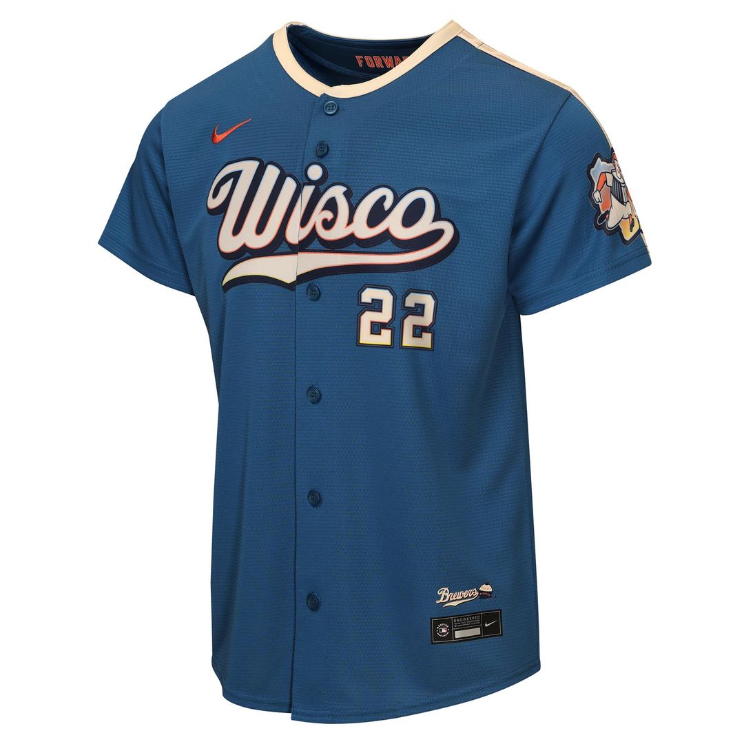 Milwaukee Brewers Christian Yelich Nike Youth 2026 City Connect Stadium Jersey - Mineral Blue MLB Team Jersey Baseball Fan Apparel