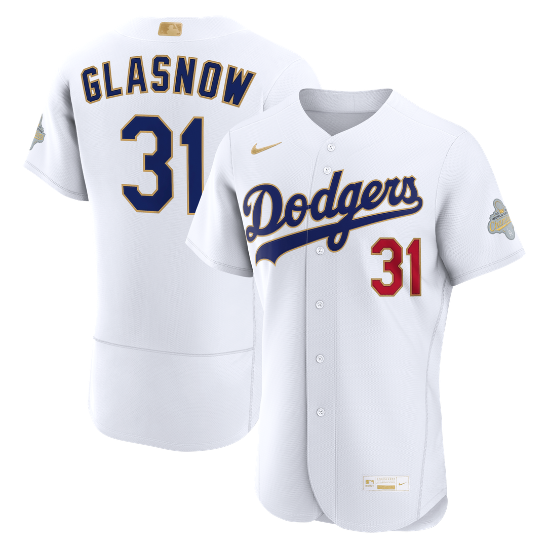 Los Angeles Dodgers Tyler Glasnow Nike 2026 Gold Collection Authentic Jersey - White MLB Team Jersey Baseball Fan Apparel