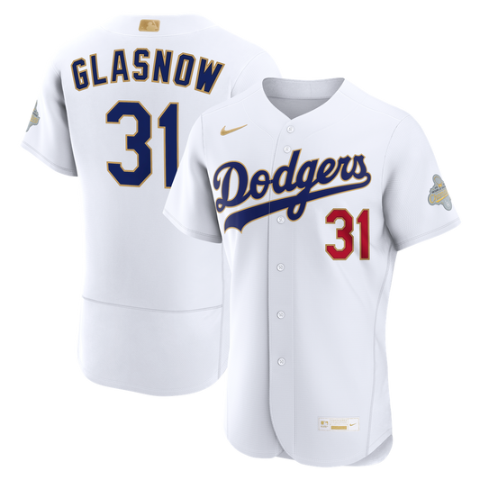 Los Angeles Dodgers Tyler Glasnow Nike 2026 Gold Collection Authentic Jersey - White MLB Team Jersey Baseball Fan Apparel