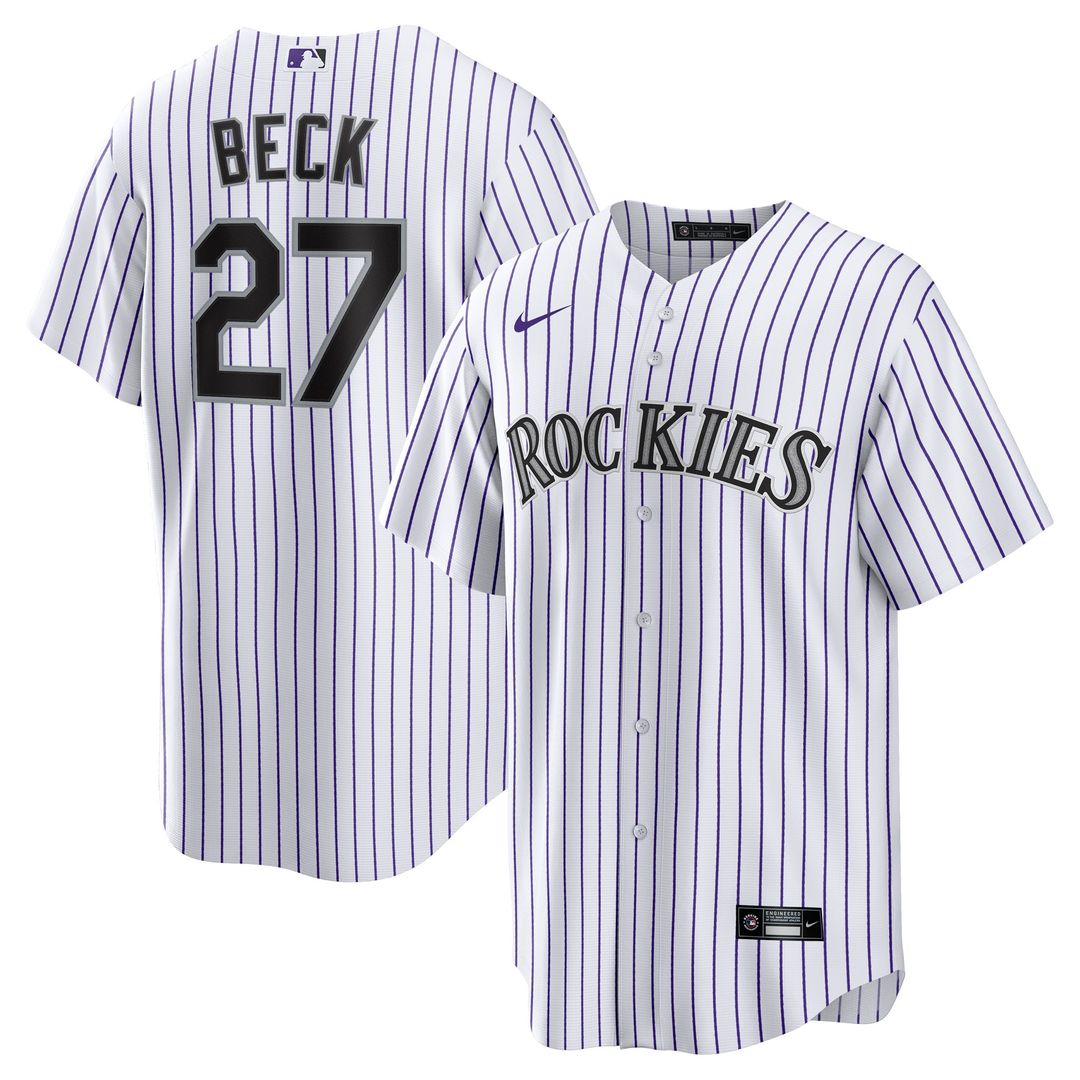 Colorado Rockies Jordan Beck Nike Home Replica Jersey - White MLB Team Jersey Baseball Fan Apparel