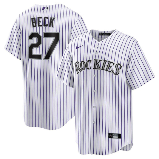 Colorado Rockies Jordan Beck Nike Home Replica Jersey - White MLB Team Jersey Baseball Fan Apparel