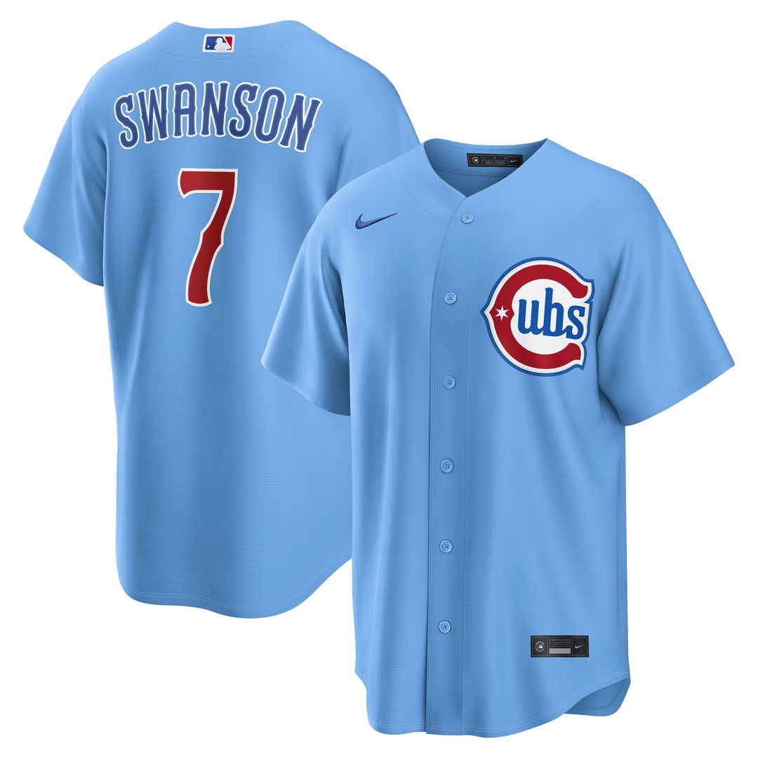 Chicago Cubs Dansby Swanson Nike Alternate Replica Jersey - Light Blue MLB Team Jersey Baseball Fan Apparel