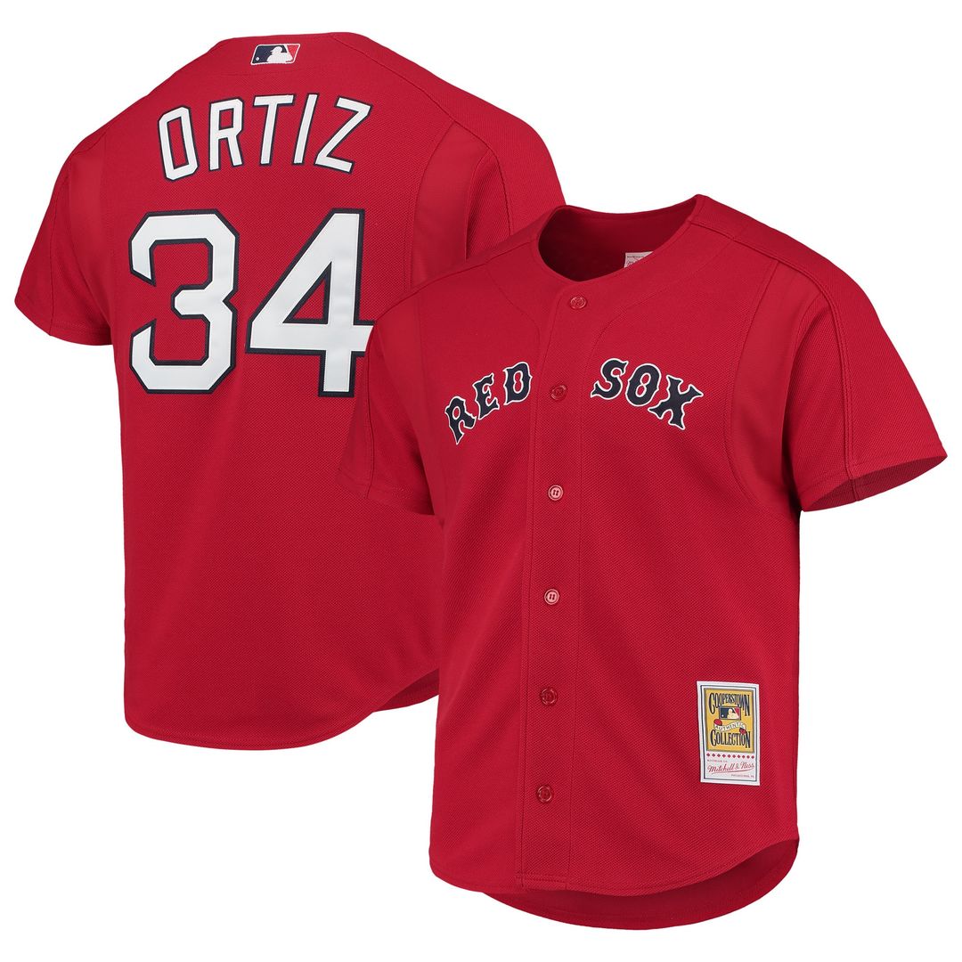 Boston Red Sox David Ortiz Mitchell & Ness Cooperstown Mesh Batting Practice Button - Up Jersey - Red MLB Team Jersey Baseball Fan Apparel