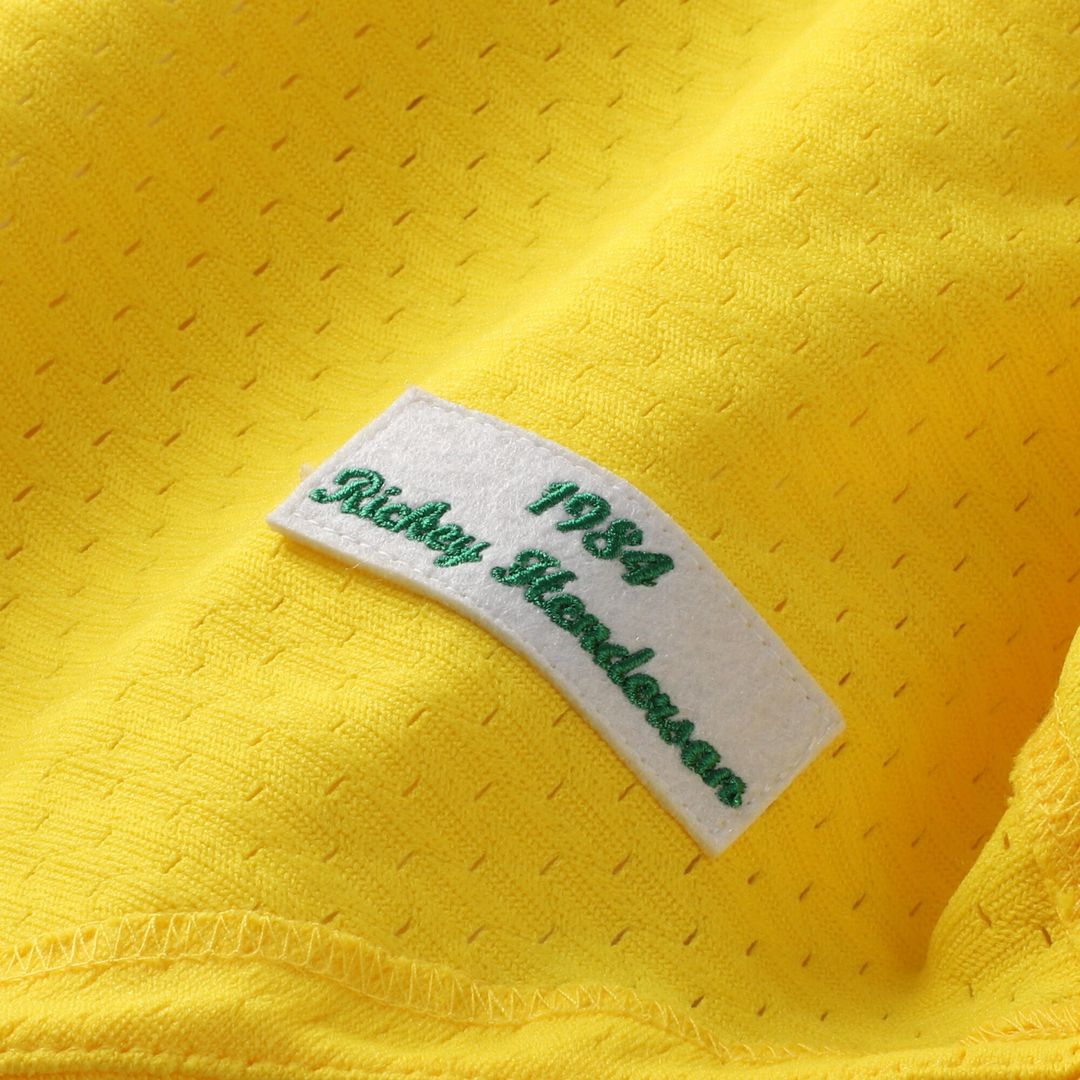 Athletics Rickey Henderson Mitchell & Ness Authentic Batting Practice Jersey - Yellow MLB Team Jersey Baseball Fan Apparel