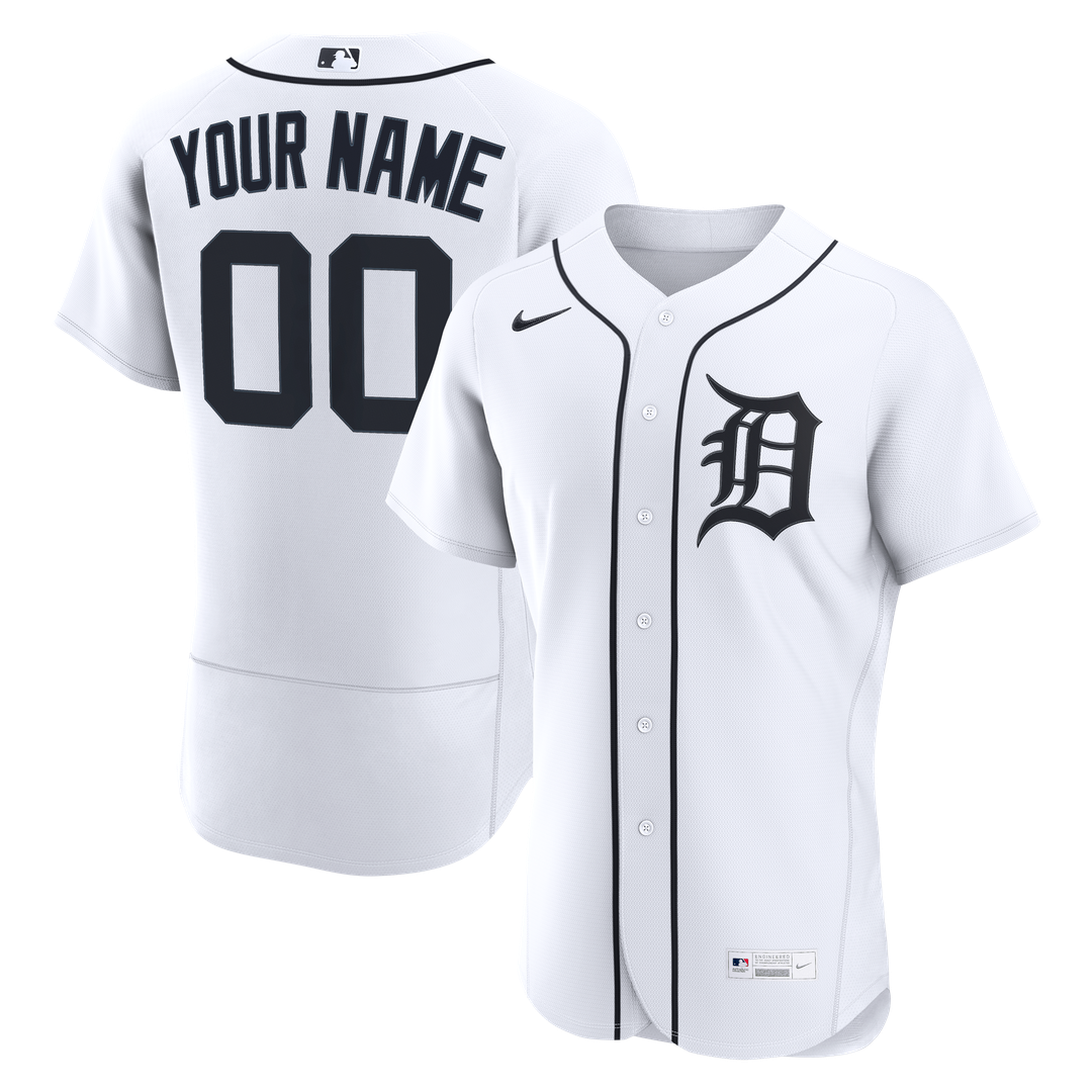 Detroit Tigers Nike Home Authentic Custom Jersey - White MLB Team Jersey Baseball Fan Apparel