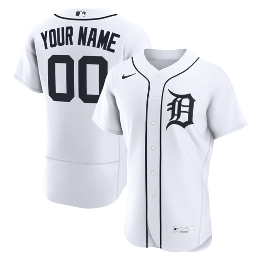 Detroit Tigers Nike Home Authentic Custom Jersey - White MLB Team Jersey Baseball Fan Apparel