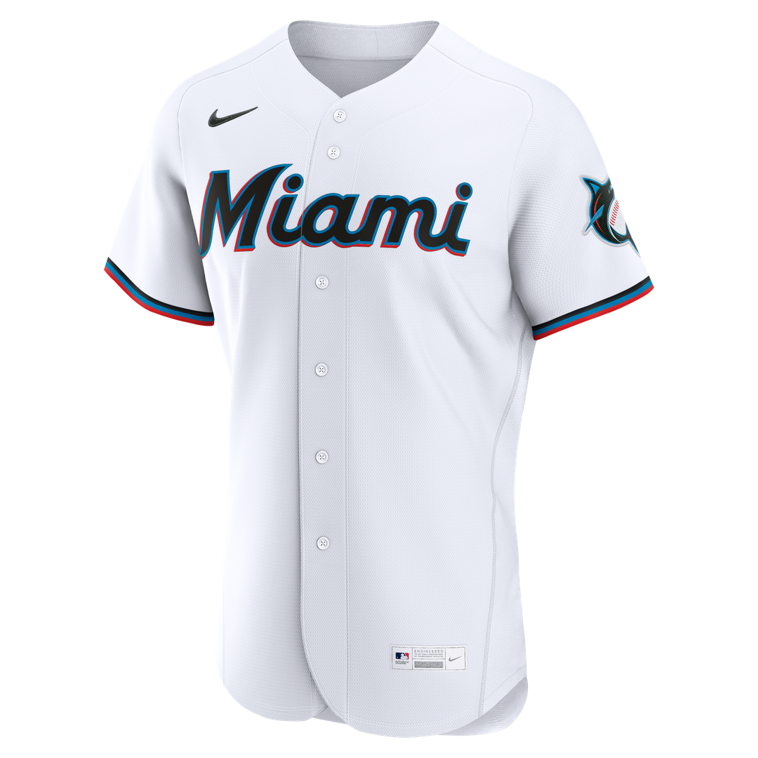 Miami Marlins Nike Home Authentic Custom Jersey - White MLB Team Jersey Baseball Fan Apparel