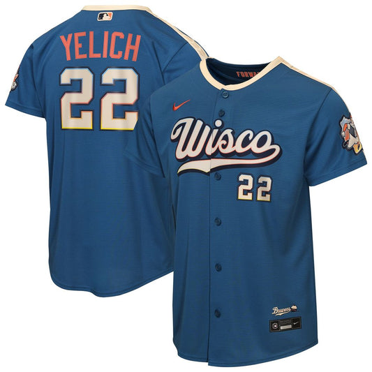Milwaukee Brewers Christian Yelich Nike Youth 2026 City Connect Stadium Jersey - Mineral Blue MLB Team Jersey Baseball Fan Apparel