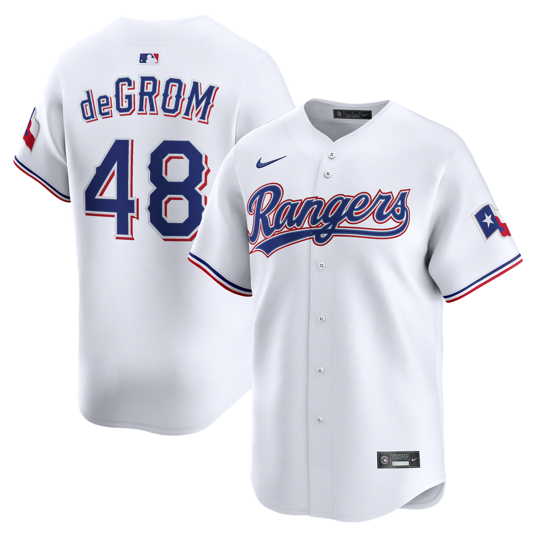 Texas Rangers Jacob deGrom Nike Home Limited Jersey - White MLB Team Jersey Baseball Fan Apparel