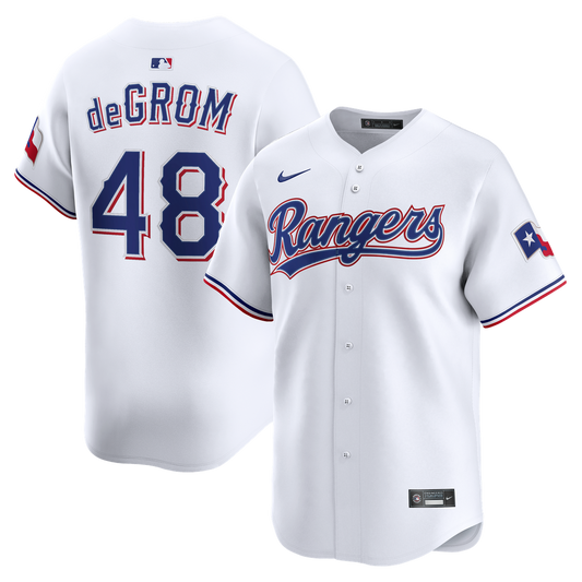 Texas Rangers Jacob deGrom Nike Home Limited Jersey - White MLB Team Jersey Baseball Fan Apparel