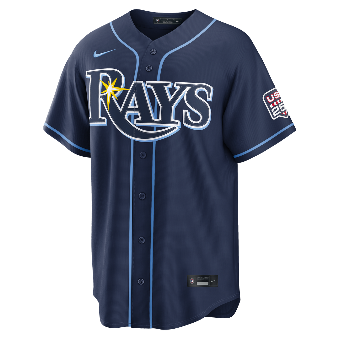 Tampa Bay Rays Junior Caminero Nike USA 250 Fourth of July Road Stadium Jersey - Navy MLB Team Jersey Baseball Fan Apparel