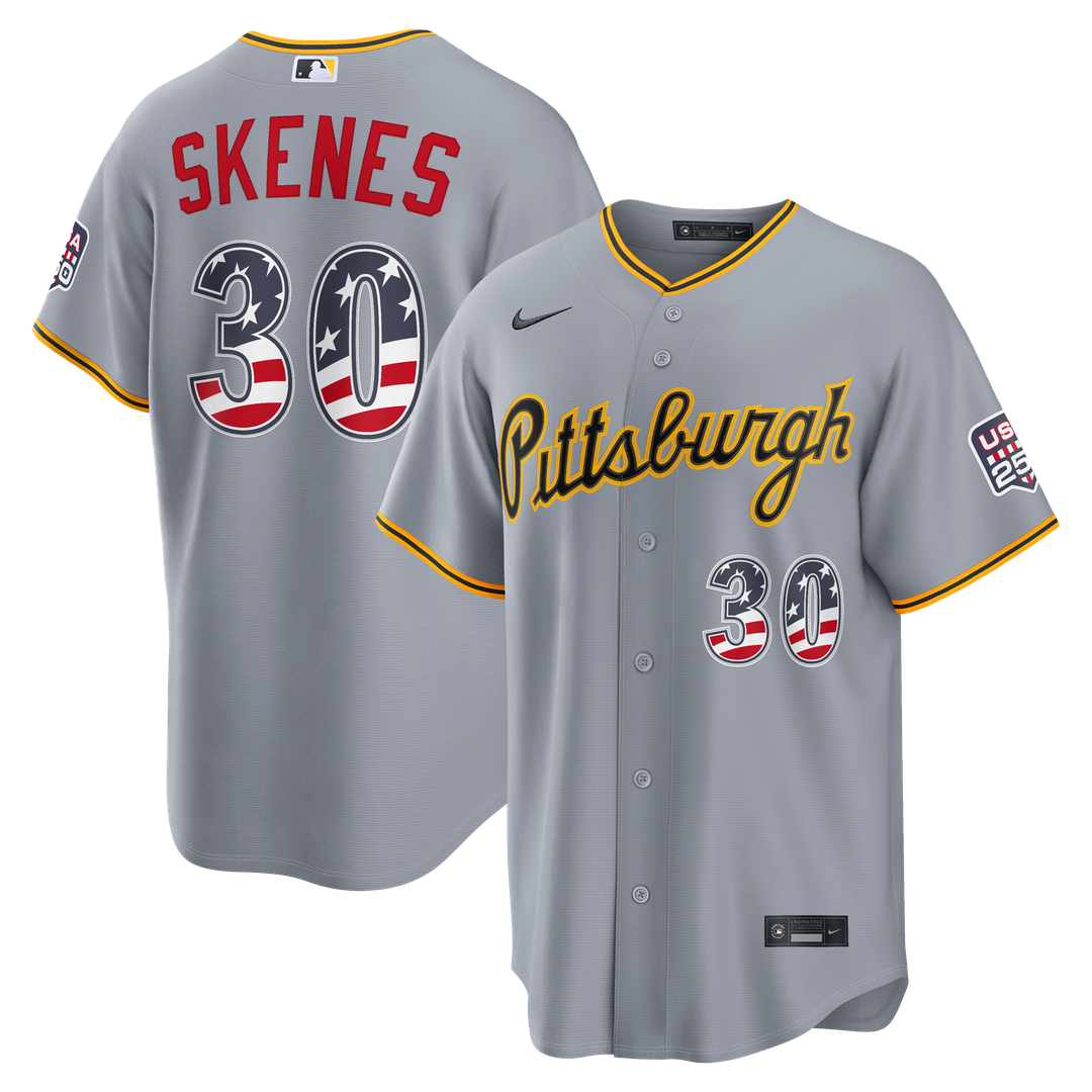 Pittsburgh Pirates Paul Skenes Nike USA 250 Fourth of July Road Stadium Jersey - Gray MLB Team Jersey Baseball Fan Apparel