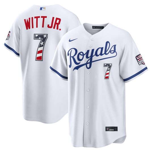 Kansas City Royals Bobby Witt Jr. Nike USA 250 Fourth of July Home Stadium Jersey - White MLB Team Jersey Baseball Fan Apparel