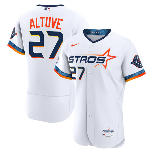 Houston Astros Jose Altuve Nike City Connect Authentic Sponsor Patch Jersey - White MLB Team Jersey Baseball Fan Apparel