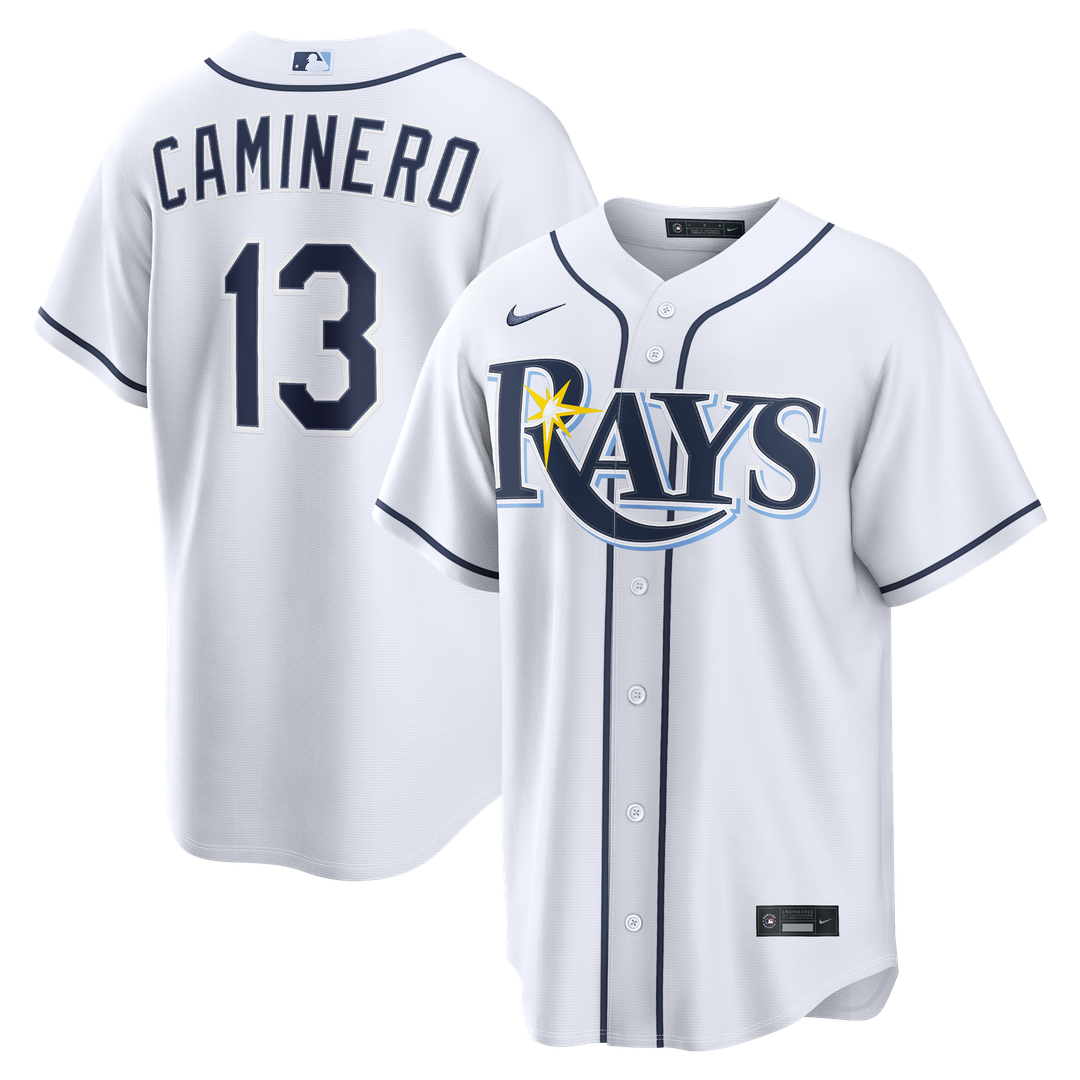 Tampa Bay Rays Junior Caminero Nike Home Replica Jersey - White MLB Team Jersey Baseball Fan Apparel