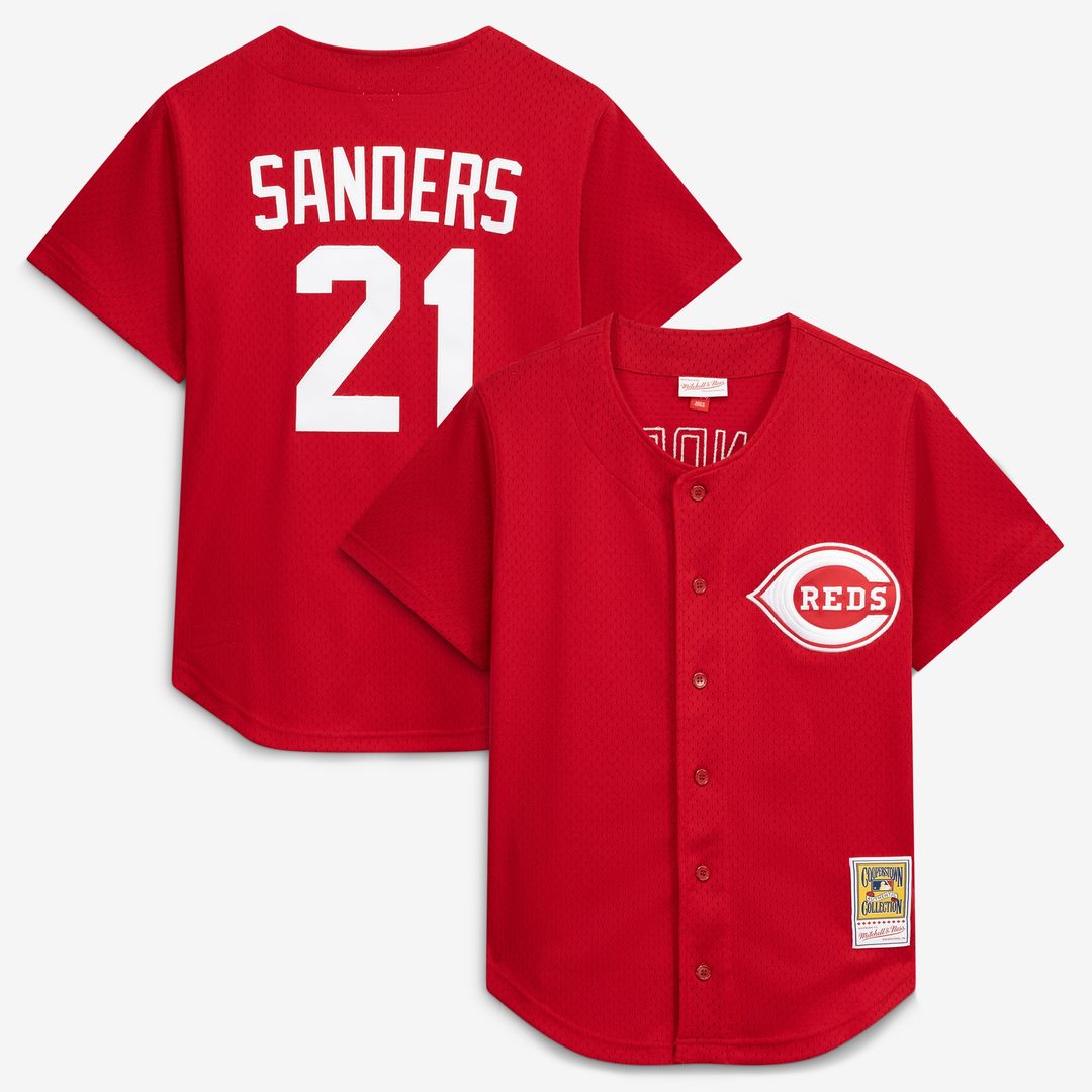 Cincinnati Reds Deion Sanders Mitchell & Ness Cooperstown Mesh Batting Practice Button - Up Jersey - Red MLB Team Jersey Baseball Fan Apparel
