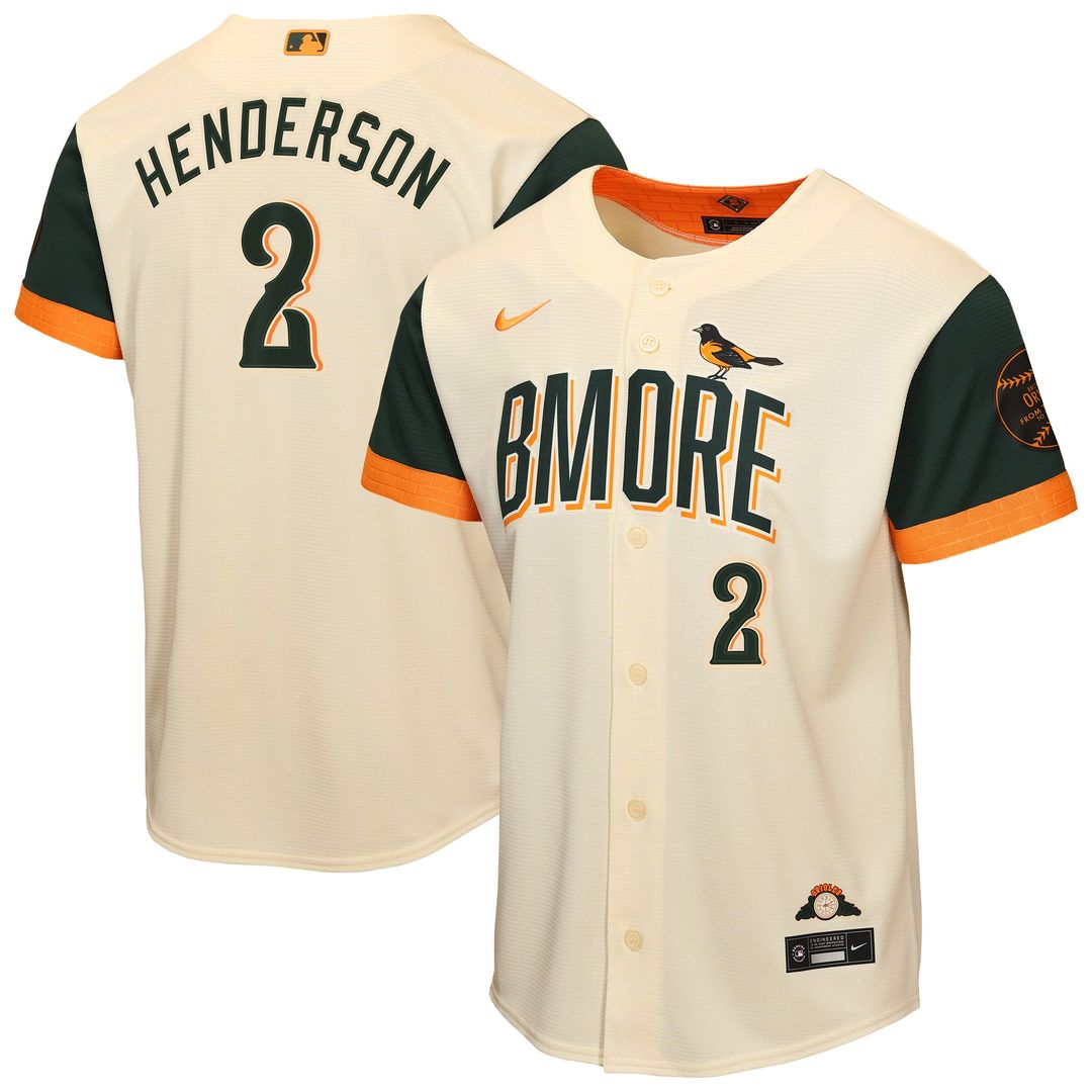 Baltimore Orioles Gunnar Henderson Nike Youth 2026 City Connect Stadium Jersey - Cream MLB Team Jersey Baseball Fan Apparel