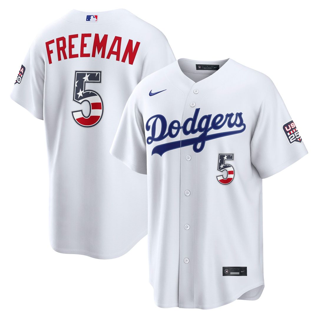 Los Angeles Dodgers Freddie Freeman Nike USA 250 Fourth of July Home Stadium Jersey - White MLB Team Jersey Baseball Fan Apparel