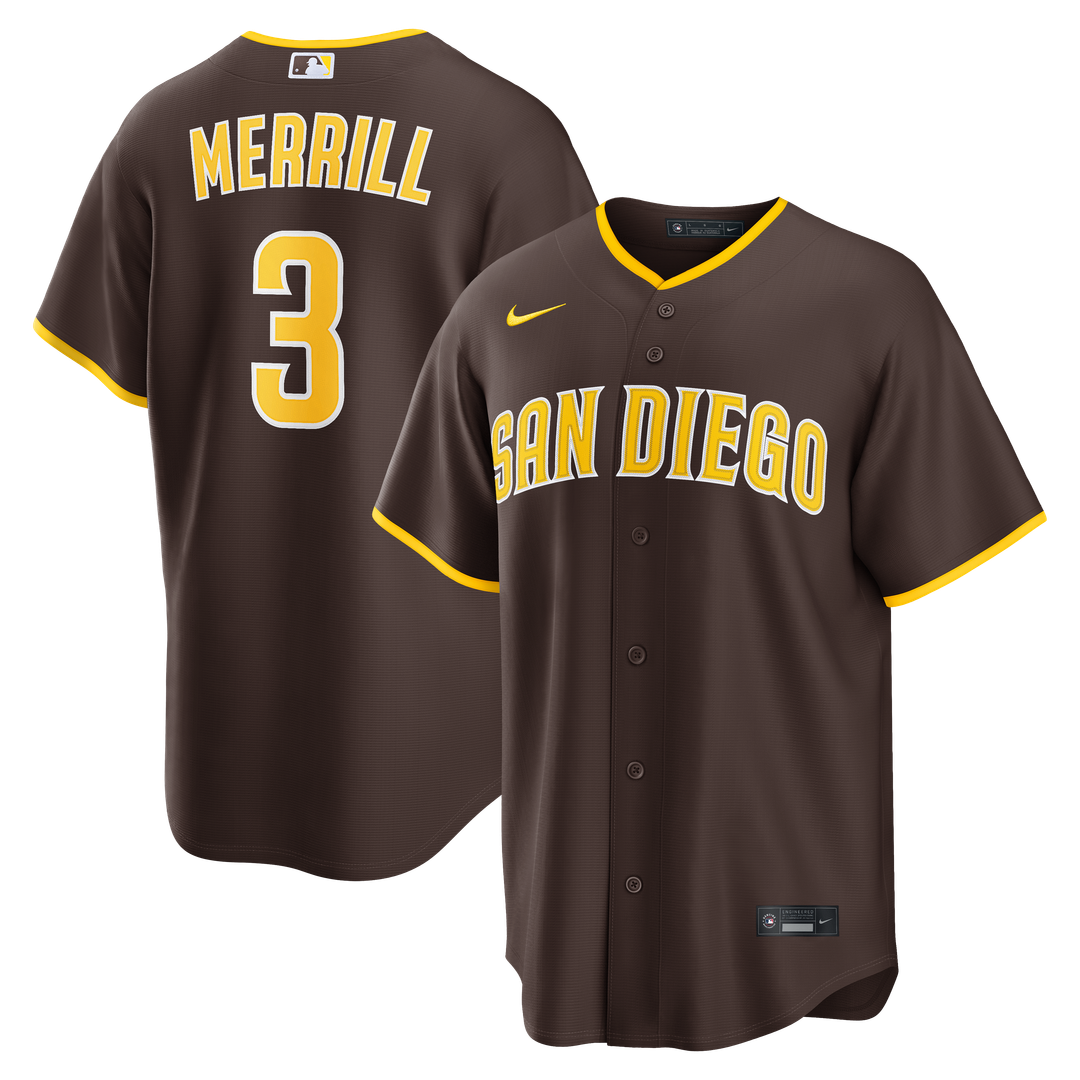San Diego Padres Jackson Merrill Nike Road Replica Jersey - Brown MLB Team Jersey Baseball Fan Apparel