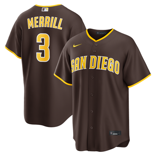 San Diego Padres Jackson Merrill Nike Road Replica Jersey - Brown MLB Team Jersey Baseball Fan Apparel