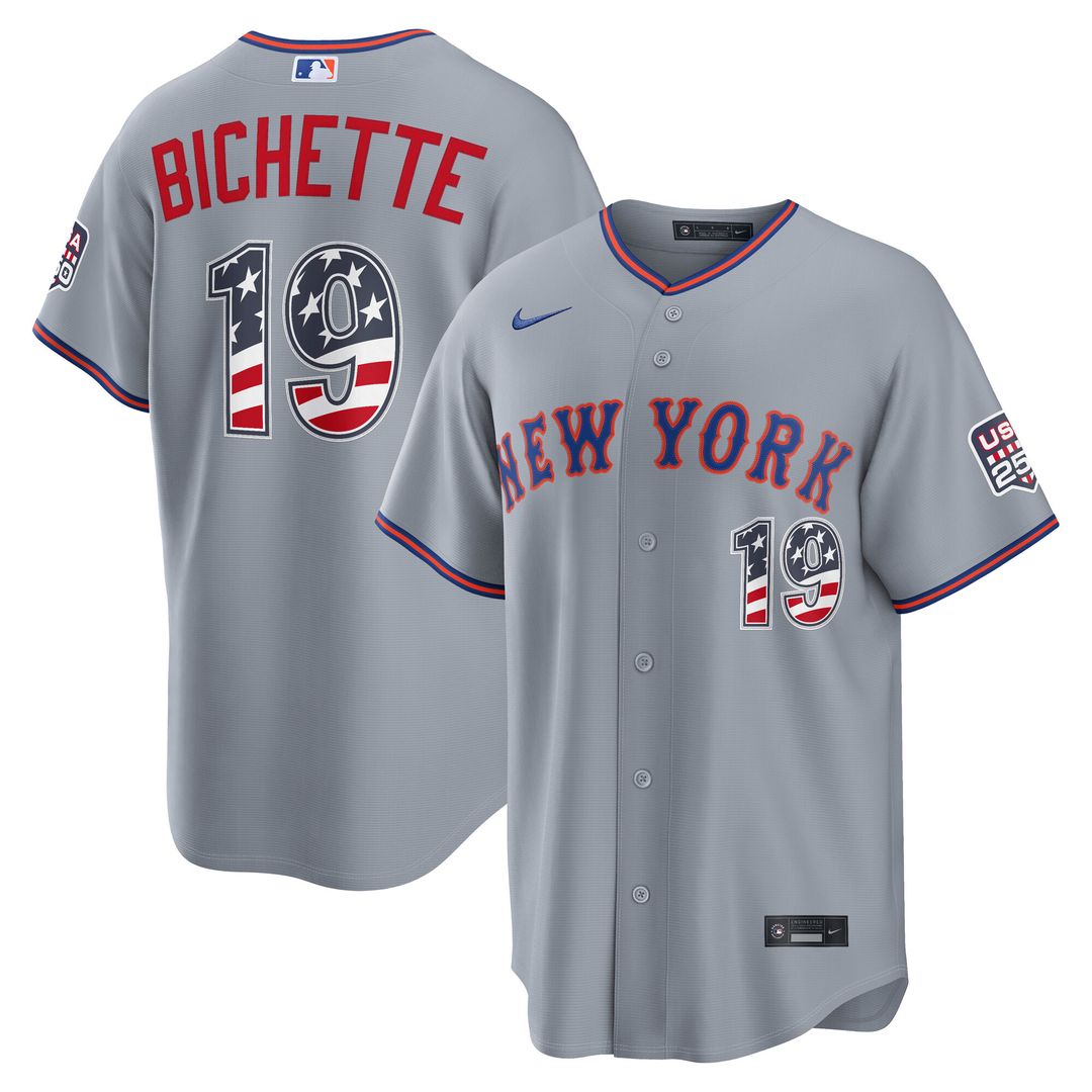 New York Mets Bo Bichette Nike USA 250 Fourth of July Road Stadium Jersey - Gray MLB Team Jersey Baseball Fan Apparel