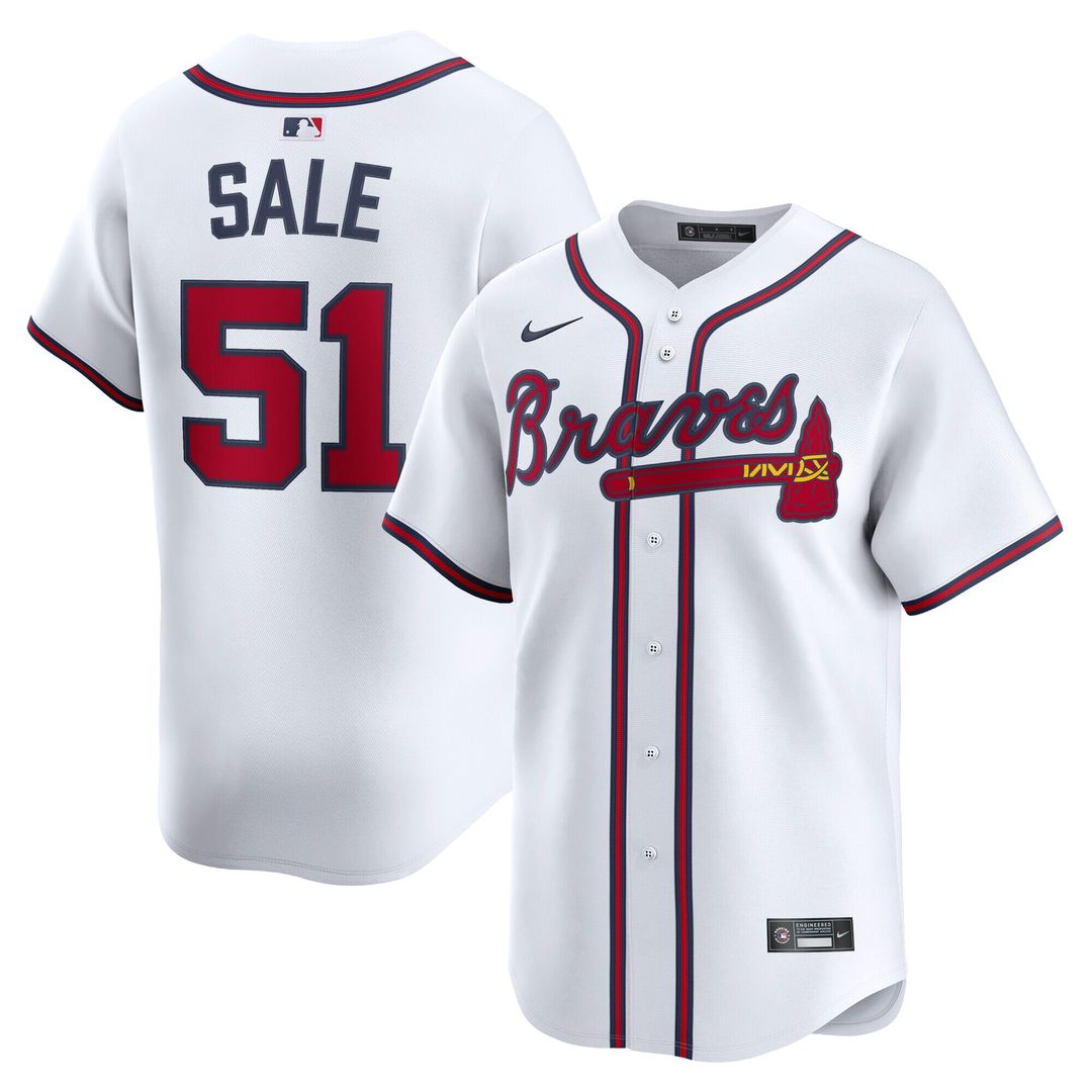 Atlanta Braves Chris Sale Nike Home Limited Player Jersey - White MLB Team Jersey Baseball Fan Apparel