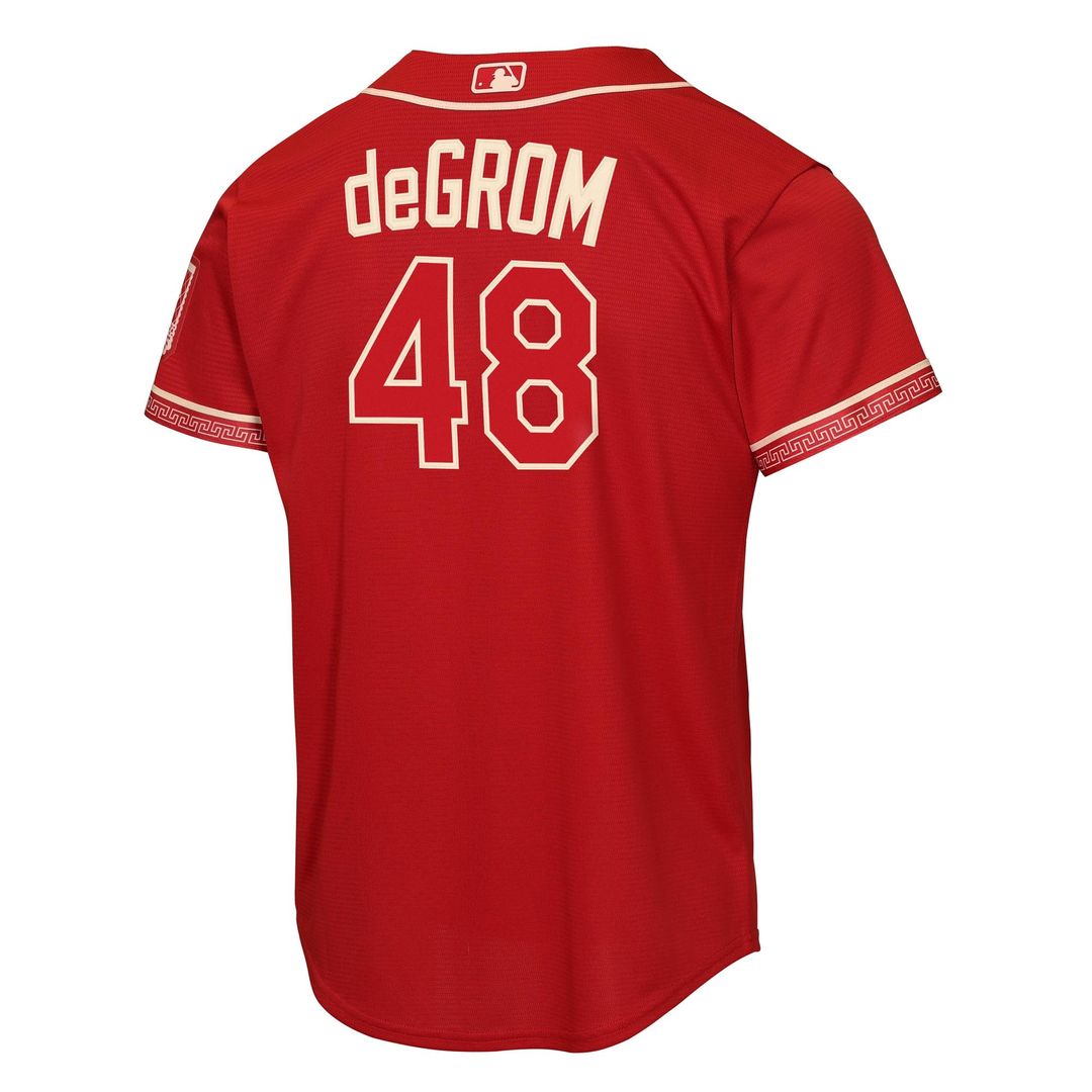 Texas Rangers Jacob deGrom Nike Youth 2026 City Connect Stadium Jersey - Red MLB Team Jersey Baseball Fan Apparel