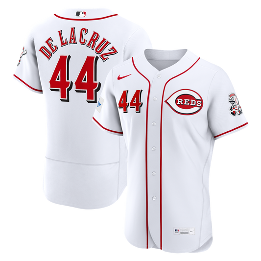 Cincinnati Reds Elly De La Cruz Nike Home Authentic Sponsor Patch Jersey - White MLB Team Jersey Baseball Fan Apparel