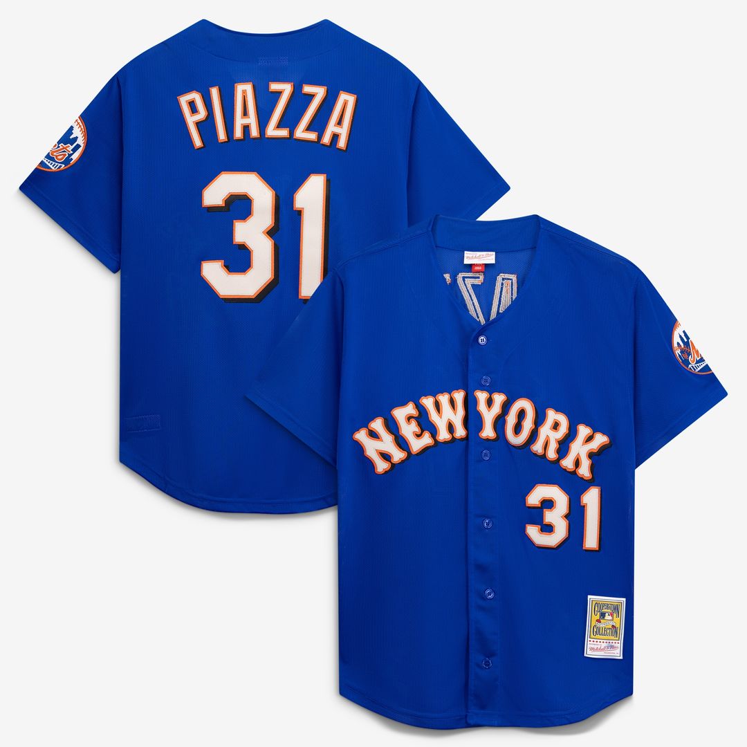 New York Mets Mike Piazza Mitchell & Ness Cooperstown Mesh Batting Practice Button - Up Jersey - Royal MLB Team Jersey Baseball Fan Apparel