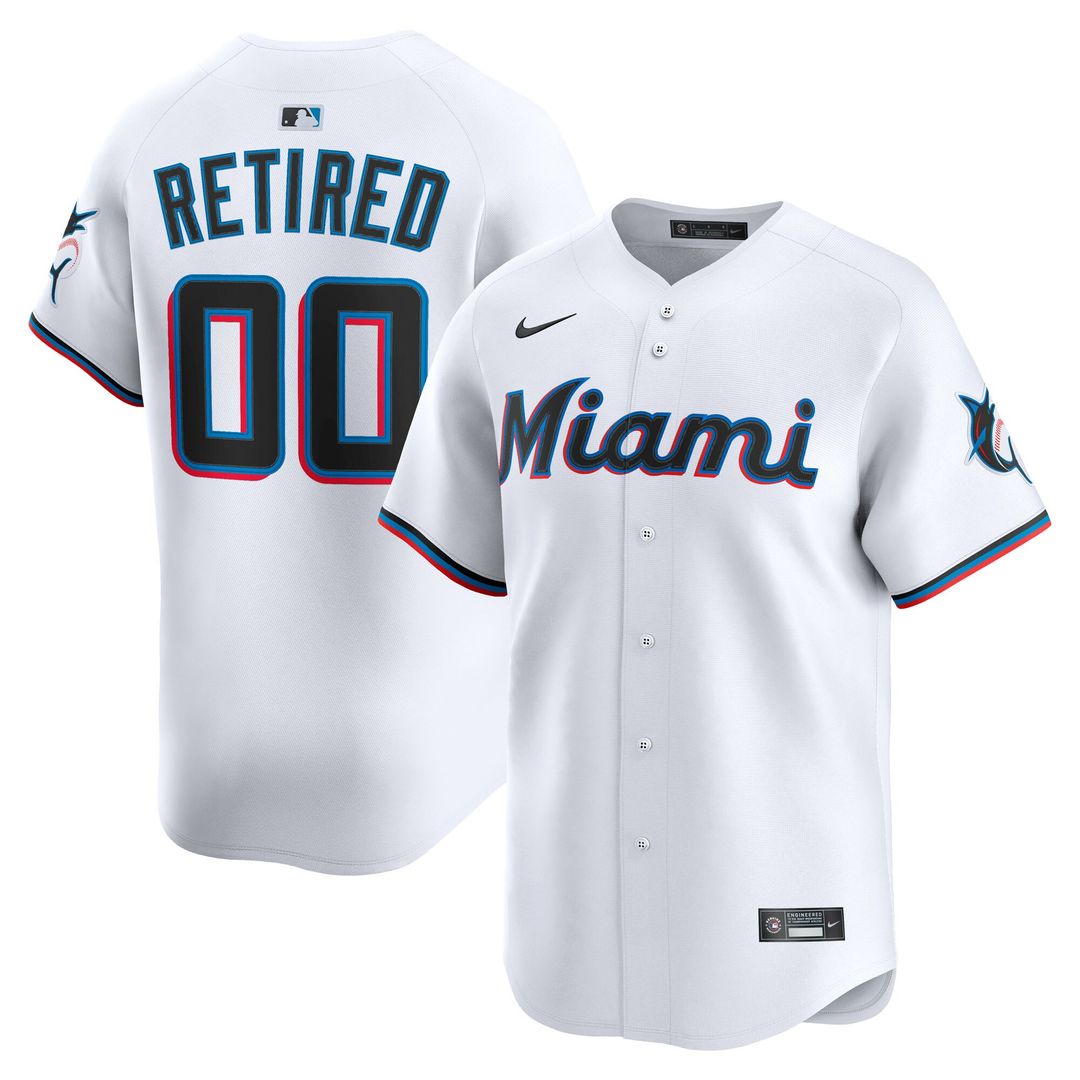 Miami Marlins Nike Home Limited Pick - A - Player Retired Roster Jersey - White MLB Team Jersey Baseball Fan Apparel