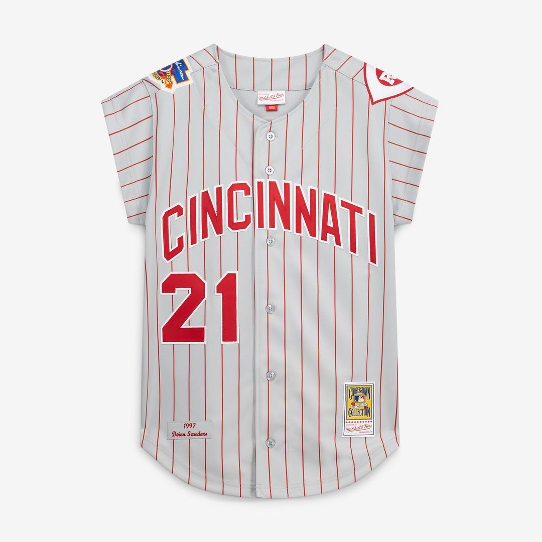 Cincinnati Reds Deion Sanders Mitchell & Ness 1997 Authentic Jersey - Gray MLB Team Jersey Baseball Fan Apparel