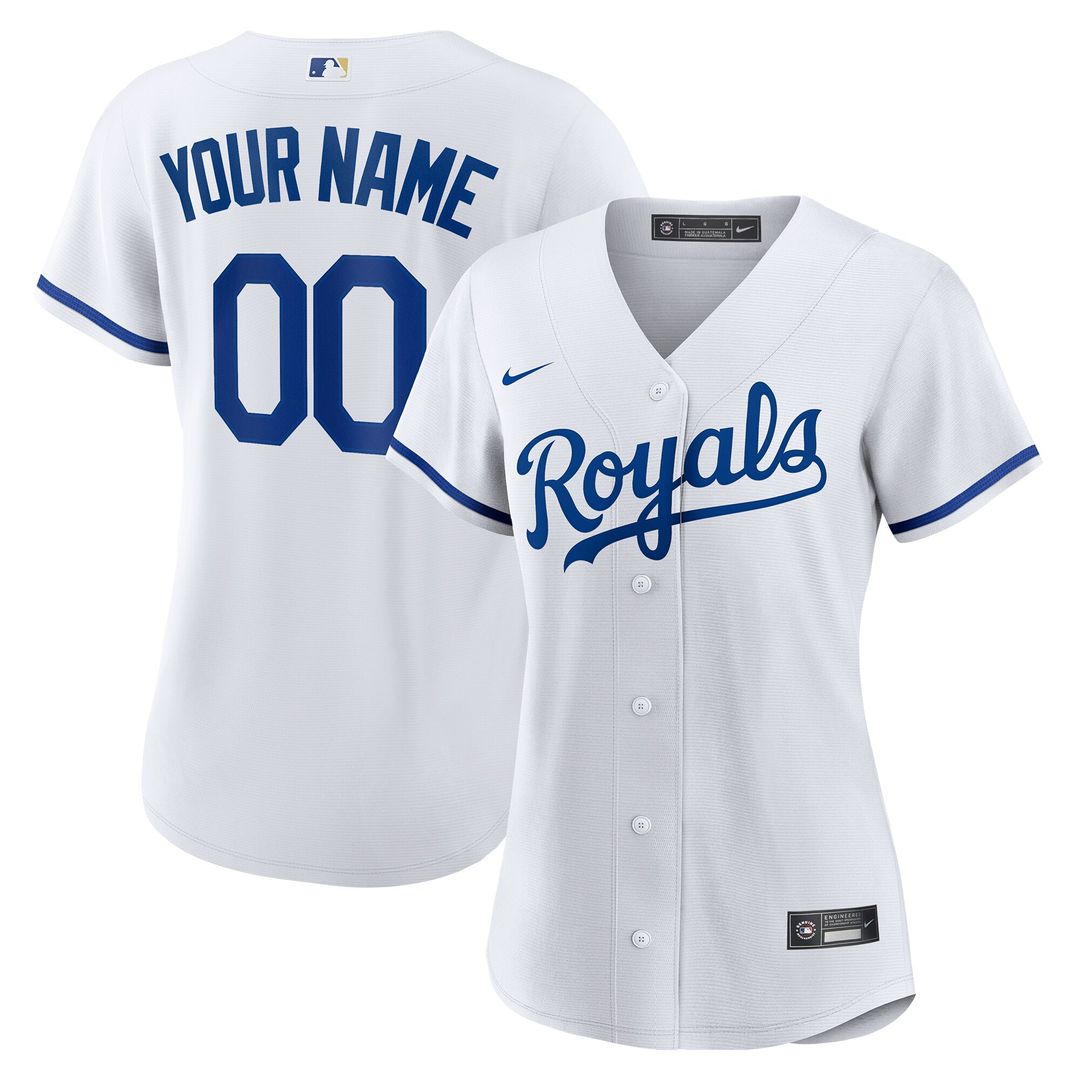 Kansas City Royals Nike Women's Replica Custom Jersey - White MLB Team Jersey Baseball Fan Apparel