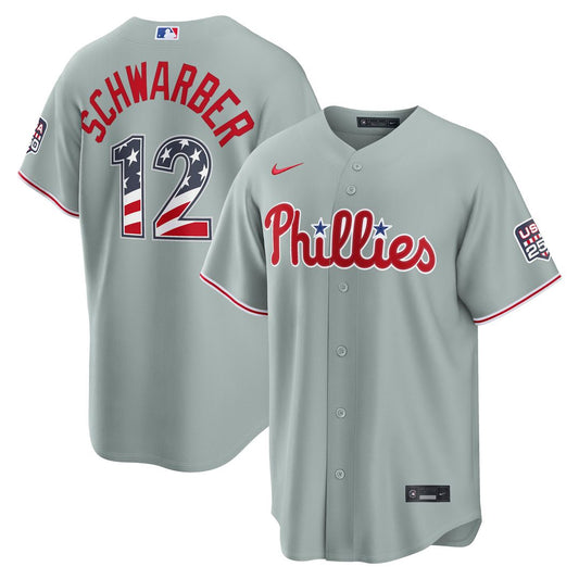 Philadelphia Phillies Kyle Schwarber Nike USA 250 Fourth of July Road Stadium Jersey - Gray MLB Team Jersey Baseball Fan Apparel