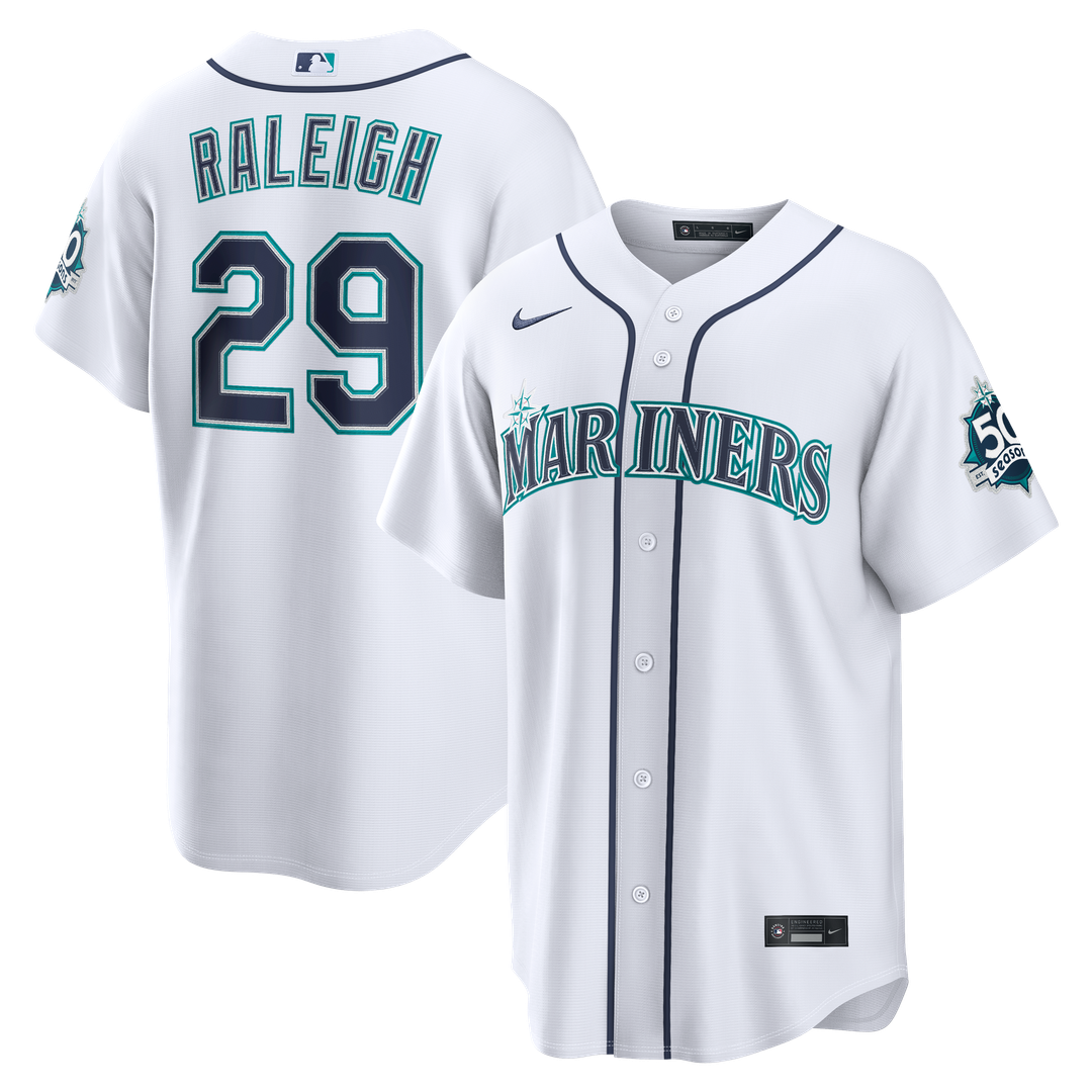 Seattle Mariners Cal Raleigh Nike Home Stadium 50th Season Patch Jersey - White MLB Team Jersey Baseball Fan Apparel