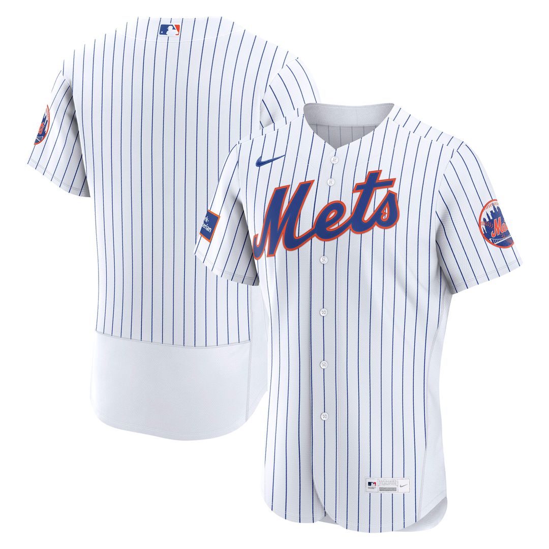 New York Mets Nike Home Sponsor Patch Authentic Jersey - White MLB Team Jersey Baseball Fan Apparel