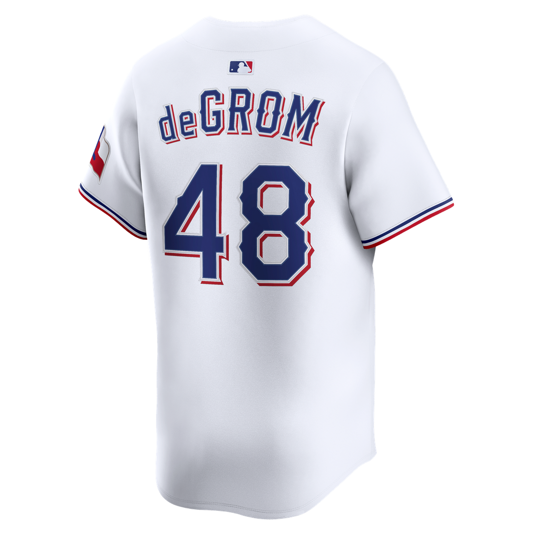 Texas Rangers Jacob deGrom Nike Home Limited Jersey - White MLB Team Jersey Baseball Fan Apparel