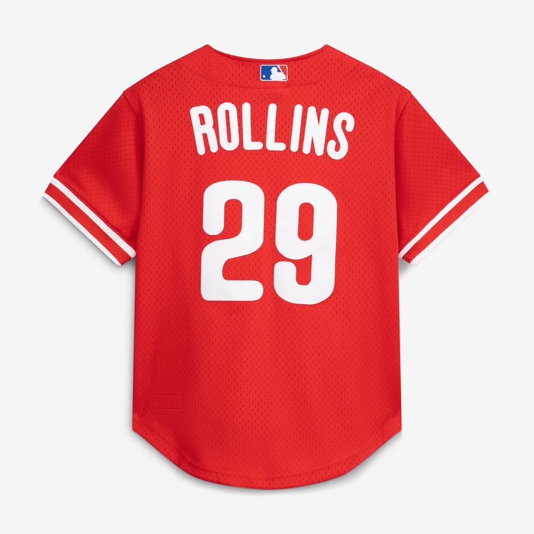 Philadelphia Phillies Jimmy Rollins Mitchell & Ness Cooperstown Mesh Batting Practice Button - Up Jersey - Red MLB Team Jersey Baseball Fan Apparel