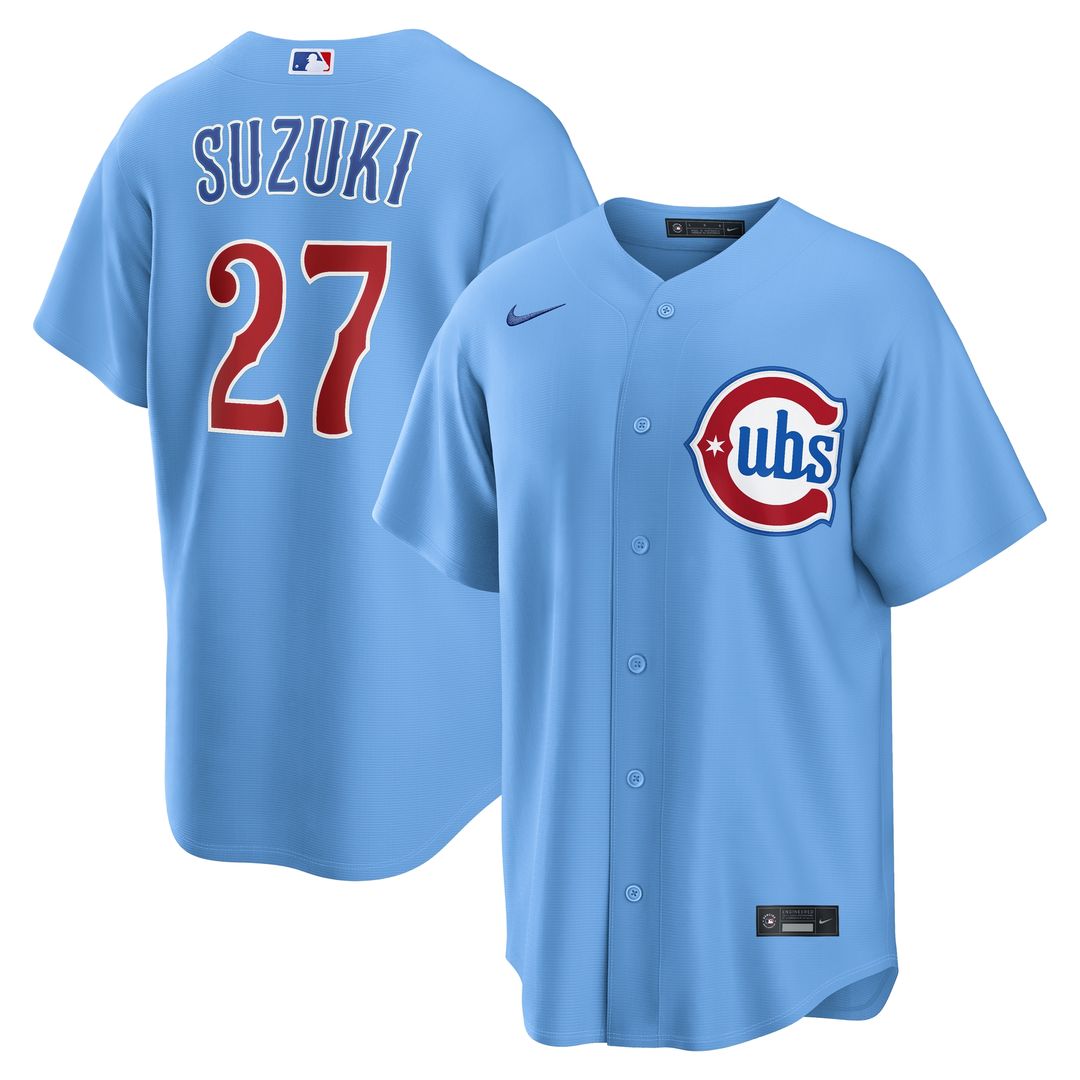 Chicago Cubs Seiya Suzuki Nike Alternate Replica Jersey - Light Blue MLB Team Jersey Baseball Fan Apparel