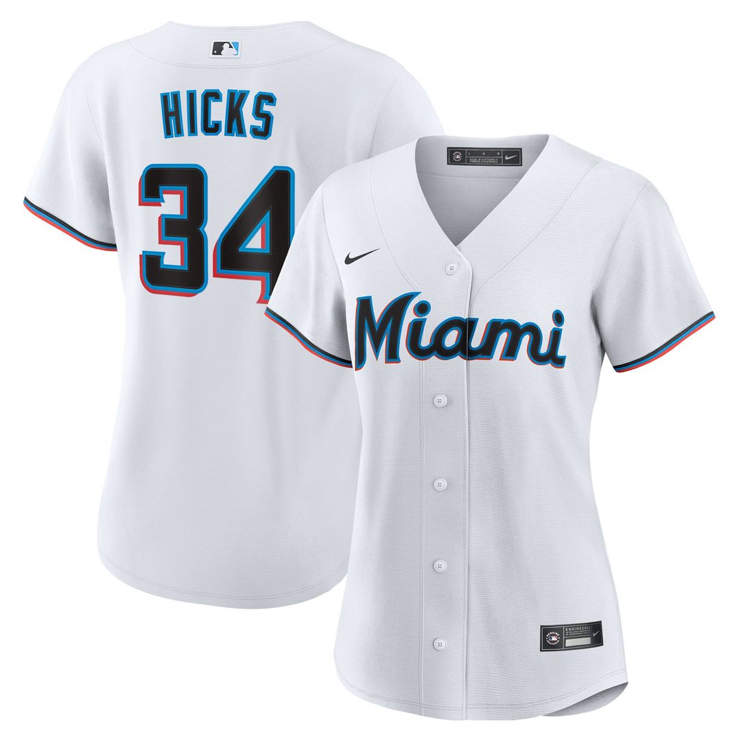 Miami Marlins Liam Hicks Nike Women's Home Replica Jersey - White MLB Team Jersey Baseball Fan Apparel