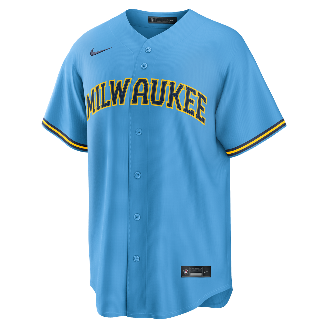 Milwaukee Brewers Jackson Chourio Nike Road Replica Jersey - Light Blue MLB Team Jersey Baseball Fan Apparel