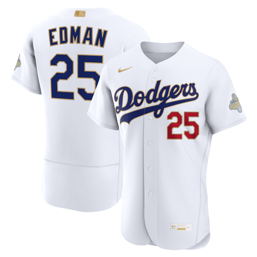 Los Angeles Dodgers Tommy Edman Nike 2026 Gold Collection Authentic Jersey - White MLB Team Jersey Baseball Fan Apparel