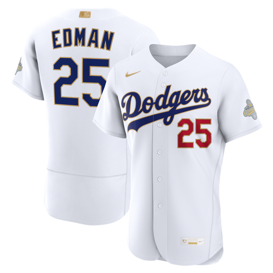 Los Angeles Dodgers Tommy Edman Nike 2026 Gold Collection Authentic Jersey - White MLB Team Jersey Baseball Fan Apparel