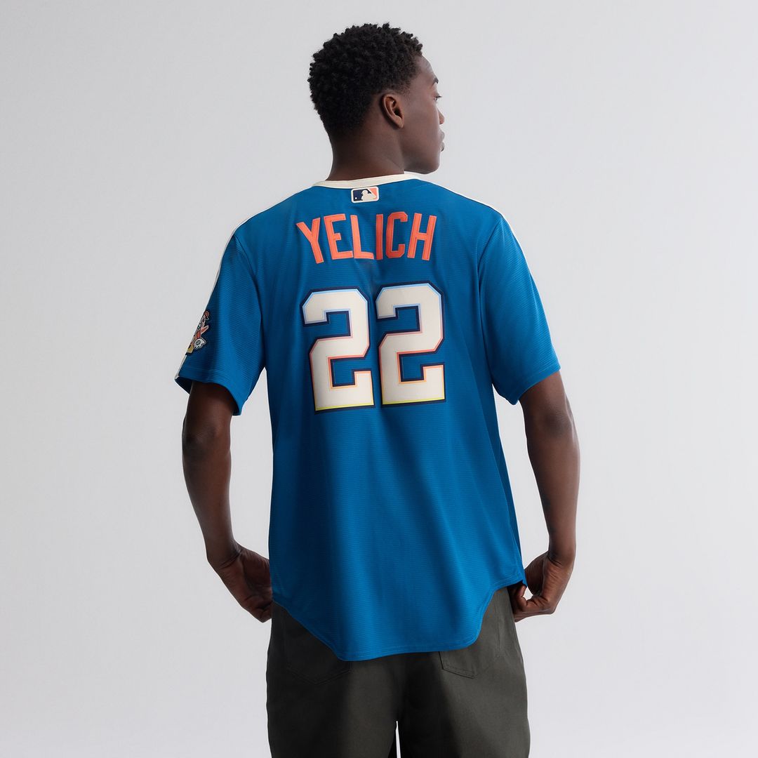 Milwaukee Brewers Christian Yelich Nike 2026 City Connect Stadium Jersey - Mineral Blue MLB Team Jersey Baseball Fan Apparel